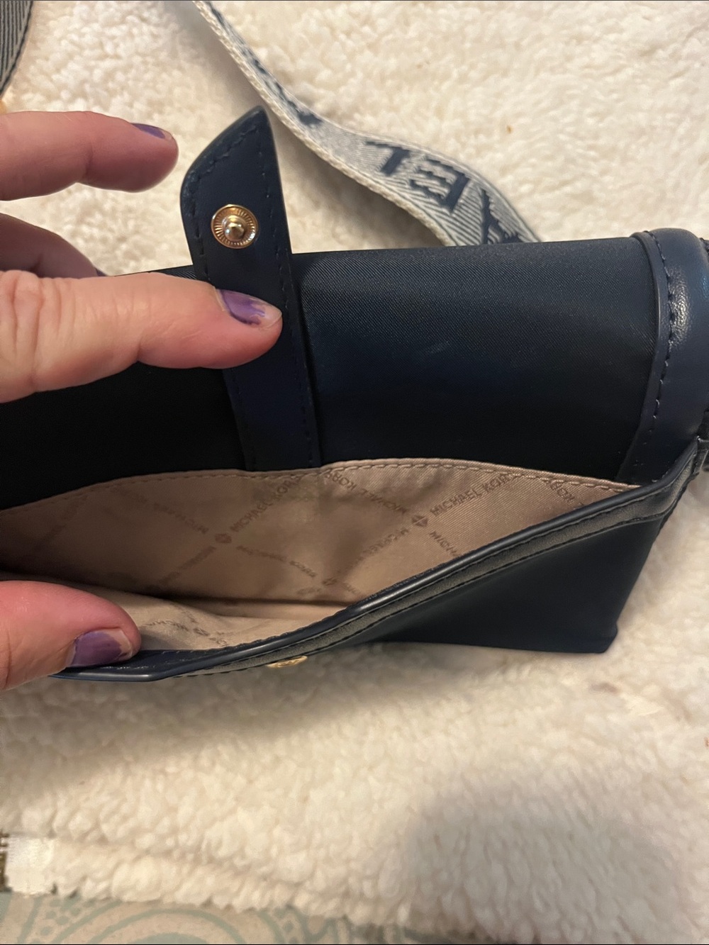 Michael Kors Navy Leather Crossbody with Branded Strap - Picture 4 of 5